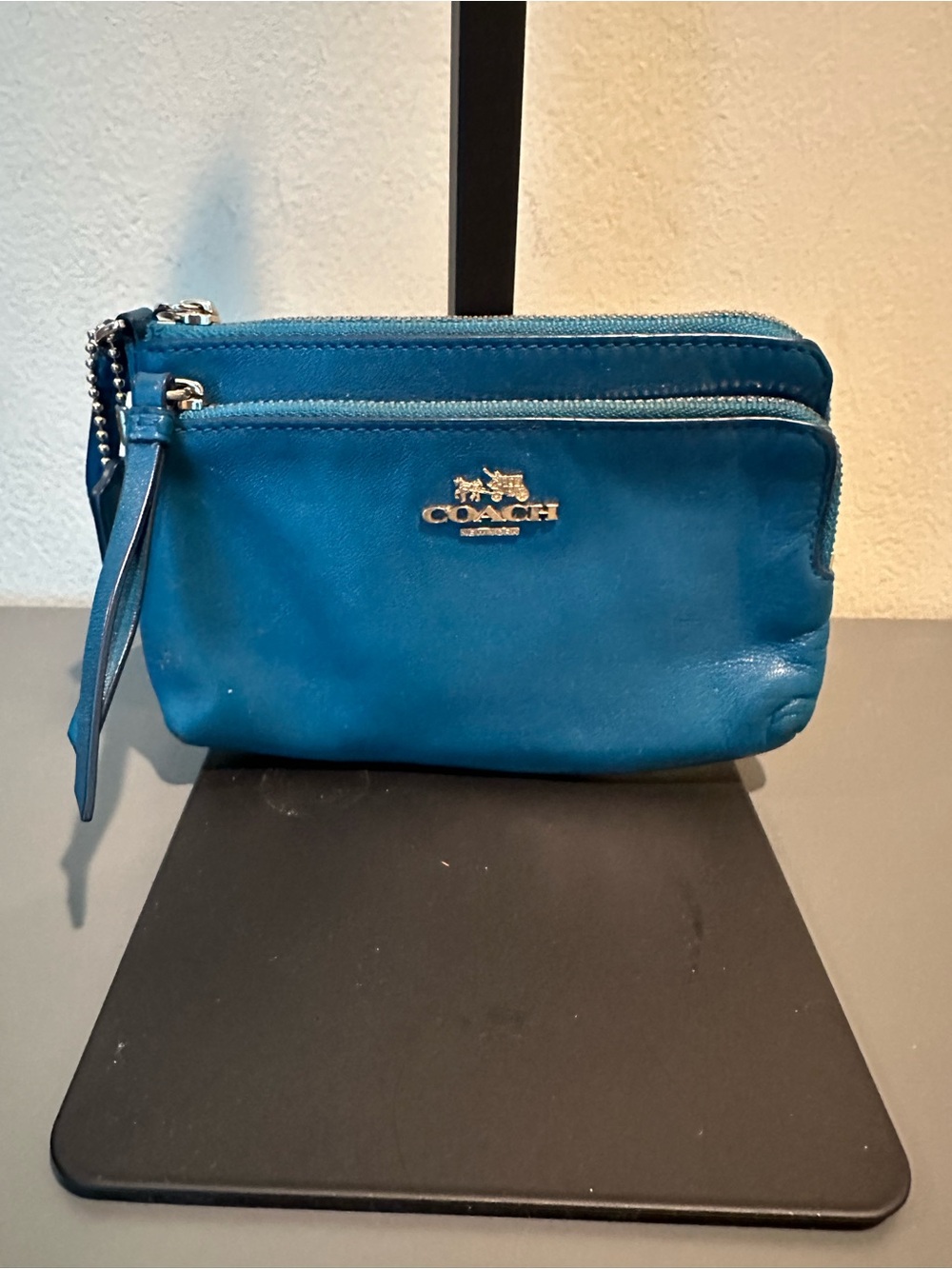 Coach Teal Leather Double-Zip Wristlet Y2K